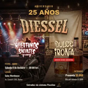 Diessel celebra 25 años de rock en Warehouse - Musica y Show en Vivo en Santiago
